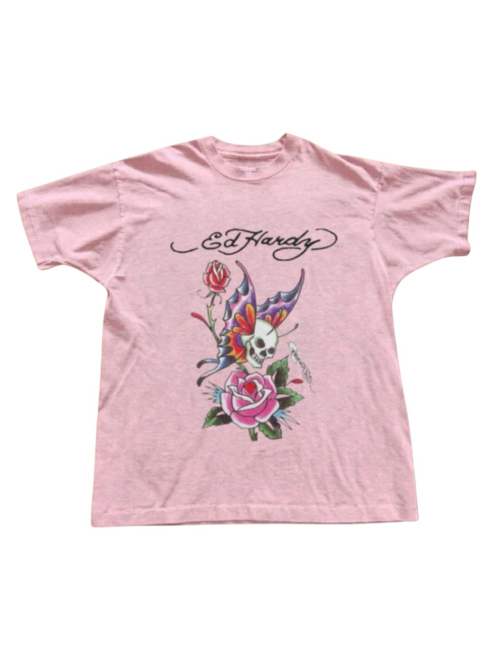 Gildan Pink Short Sleeve Tee with Floral Skull Graphic